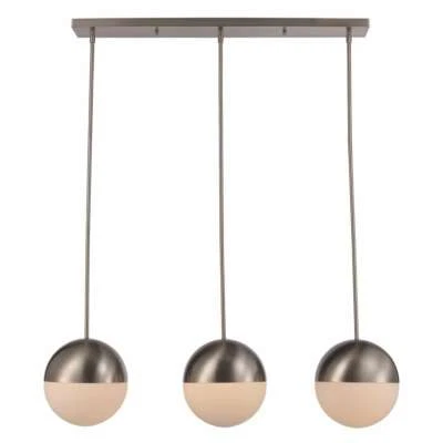Expedition 3-Light Brushed Nickel Island Pendant, Glass Orb Shades - Image 1 of 4