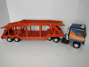 Vintage Ertl pressed steel CAR CARRIER w/ Auto Express ORANGE AND BLUE 1970’s? - Picture 1 of 15