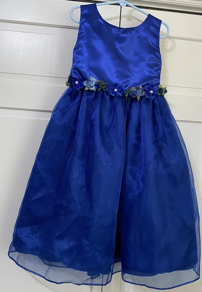 Vintage Blue Ball Gown Flower Girl Dress Weddings Toddler 4T Pageant Dress - Image 1 of 4