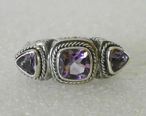 Oxidized Bali Design 3ct Pink Amethyst Sterling Silver & 18K 3-Stone Ring - 8 - Picture 1 of 6