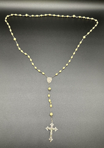 OFF WHITE Collana catena rosario Cawley argento sterling e bianco sporco crema con perline con croce