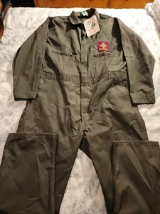 VINTAGE KEY MEN OLIVE GREEN LONG SLEEVE MECHANIC  JUMPSUIT OVERALL SIZE 52 - Picture 1 of 24