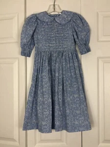 Handmade Girl’s Dress Blue Floral Modest Peter Pan Collar Size 5 6 - Picture 1 of 5