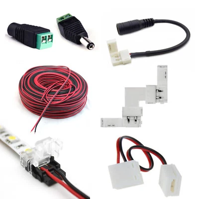 2Pin 8mm 10mm LED Strip 3528 5050 Connectors Clip Wire DC PCB Adapter Extension - Image 1 of 4