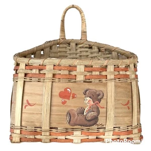 Vintage Woven Wicker Wall Pocket Basket Primitive Cottagecore signed 90s teddy - Picture 1 of 9