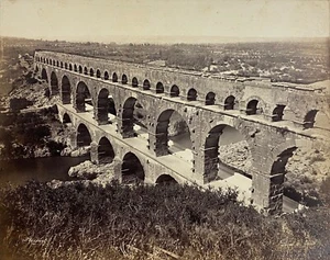 Felix Fescourt Le Pont du Gard Tirage albuminé signé c.1870 Vintage Photography - Picture 1 of 2