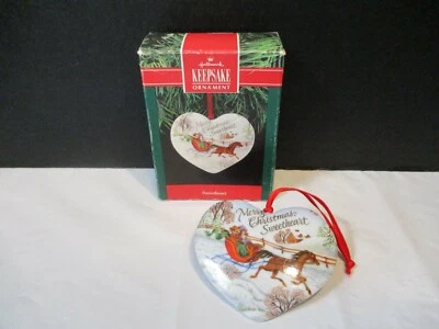 Hallmark Keepsake украшение Merry Christmas Sweetheart 1991 сердце лошадь сани - Изображение 1 из 4