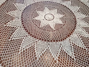 Round Handmade Crochet Lace Tablecloth COLOR BEIGE 100 % COTTON - - Picture 1 of 8