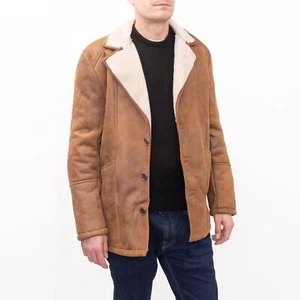 Abrigo para hombre TopMan marrón tostado imitación cuero piel de oveja piel de oveja aviador talla X pequeño - Imagen 1 de 8