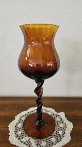 Vintage Empoli dunkles Bernstein Glas hoher gedrehter Stiel Sockel Vase Mid Century Mod. - Bild 1 von 14