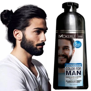 Natural Men Beard Hair Color Dye Shampoo Mustache Instant Black Darkening Dye - Picture 1 of 14