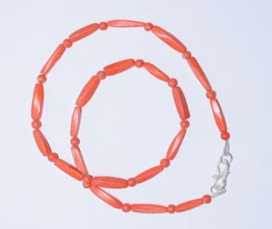 Red Coral Dyed Gemstone Rolling Round Beads 925 Silver 12/40" String Necklace - Picture 1 of 11