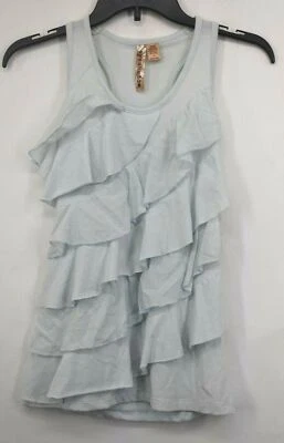 眼影女式蓝色纯色赛车无袖荷叶边圆领背心 XS — 第 1/4 张图片