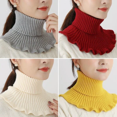 Ladies Turtleneck Knitted False Collar Ruffles Winter Warm Wrap Scarf Detachable - Image 1 of 4