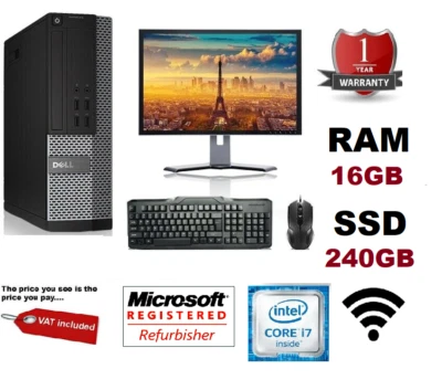 FULL DELL Quad Core i7 DESKTOP TOWER PC & LCD WIN10 &16GB  240GB SSD - Image 1 of 4