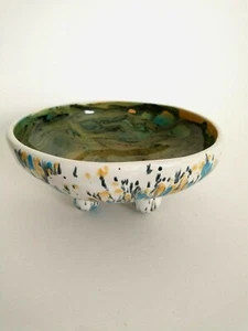 Studio Art Pottery Footed Bowl Tray Handmade Swirled Design Trinket Dish - Picture 1 of 5