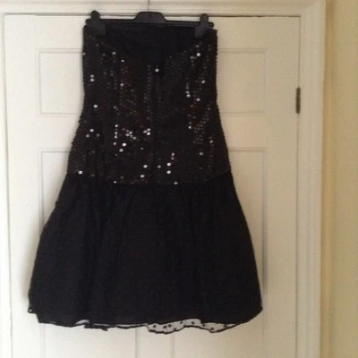 Vintage Designer Black Strapless Sequinned Cocktail Evening Dress. Size 10. VGC - Image 1 of 4