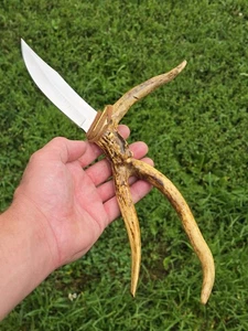 Whitetail Deer Antler Bone Handle Knife Custom Made Unique Unusual * See Pics - Picture 1 of 11
