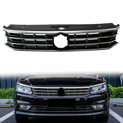 Black Upper Grill Grille w/Chrome Trim Front For 2016-2019 VW Volkswagen Passat Foto 1 de 4