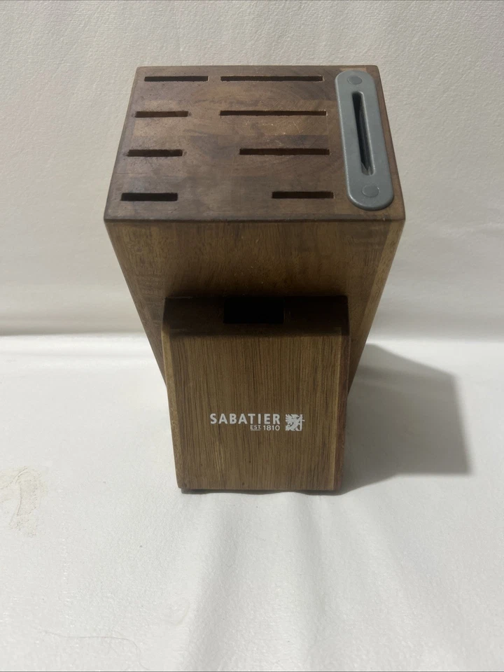 Sabatier 8 piezas Guardián de bordes 1 pieza Tijeras Cubiertos Madera de acacia Afilador de bloques de cuchillos Foto 1 de 4