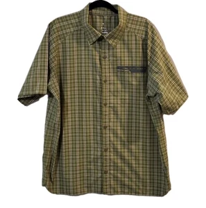 Merrell Fishing Shirt Mens XL Opti Wick Green Plaid Short Sleeve Camping Outdoor - Picture 1 of 4