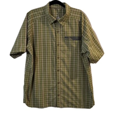 Merrell Fishing Shirt Mens XL Opti Wick Green Plaid Short Sleeve Camping Outdoor - Image 1 of 4