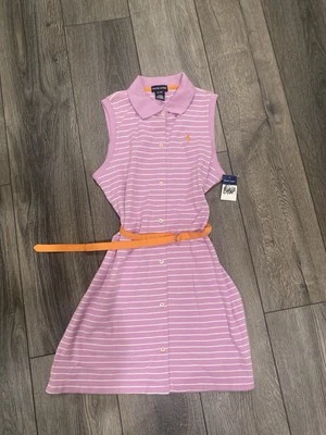 Girls Ralph Lauren XL(16) Striped Purple Tennis Dress Belted Summer - Image 1 of 4
