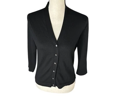 Cárdigan de cachemir Neiman Marcus chaqueta negra botón 100 % cachemir talla M Foto 1 de 4