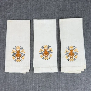 Juego de 3 toallas de mano de lino vintage bordadas punto de cruz baño de invitados - Imagen 1 de 10