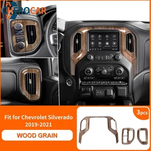 3X Console Dashboard Side Air Vent Cover Trim For Chevy Silverado 19+ Wood Grain - Picture 1 of 16