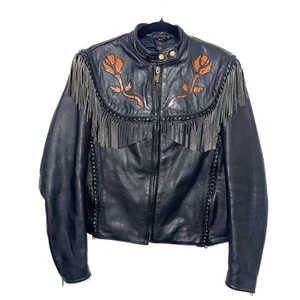 RARE Willie G Harley Davidson Cycles Leather Fringed Motorcycle Jacket - 12 - Picture 1 of 15