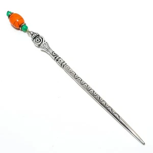 Turquoise Orange Gemstone 925 Sterling Silver Handmade Jewelry Hair Pin Stud V38 - Picture 1 of 6