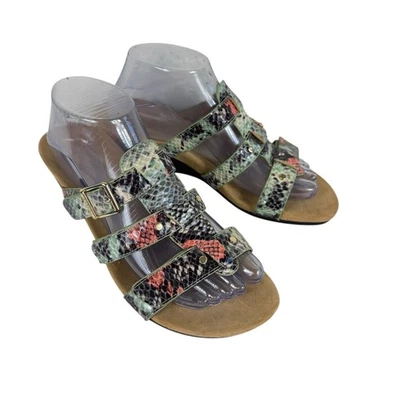 Vionic Radia Colorful Snakeskin Print Strappy Slip On Wedge Heel Sandals Size 8 - Image 1 of 4