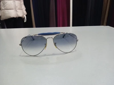 Ray-ban Aviator Rb3407 Outdoorsman Tg58 Argento Lenti Celeste Buone Cond. A862 - Immagine 1 di 4