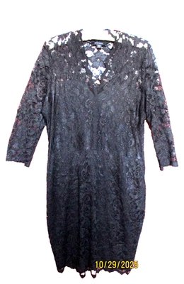 Karen Kane Black Lace Sheath Cocktail Dress XL Lined 3/4 Sleeves NWOT - Image 1 of 4