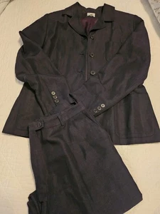 VINTAGE 1990'S Ann Taylor LOFT Linen Blend 2 Piece NAVY Suit/ Blazer 12/ Pant 14 - Picture 1 of 24