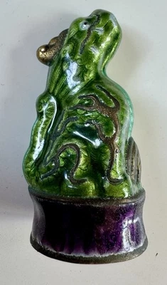 Estatuilla Cloisonné Vintage Dragón Chino Esmalte Verde Latón 3.25" Púrpura Foto 1 de 4
