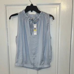 DKNY Jeans Powder Blue Ruffle Neck Tank Top size M NWT - Picture 1 of 4