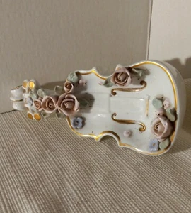 Vintage Lefton China Violine Cello Instrument Blumen Figur Rosen handbemalt  - Bild 1 von 4