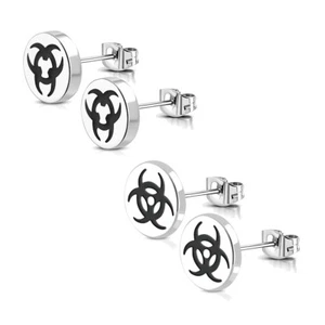 2er Set Ohrstecker 316L Edelstahl Biohazard Symbol 8mm 10mm Silber schwarz Biker - Bild 1 von 3