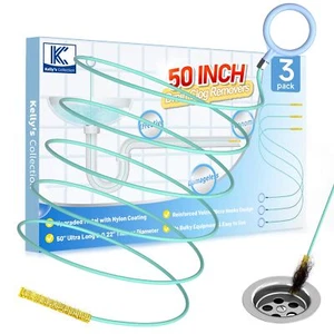 Drain Snake Hair Clog Remover 50 Inch Metal Shower Sink Cleaner Tool 3 Pack - Picture 1 of 9