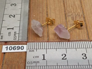 Boucles d'oreille en AMETHYSTE brute pierre naturelle et metal en laiton doré - Picture 1 of 3