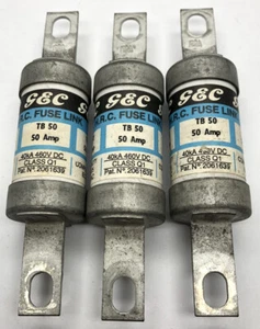 3 x GEC TB50 Industrial HRC Fuse Link 50Amp 660vAC 460vDC BS88 90mm TB 50 - Picture 1 of 3