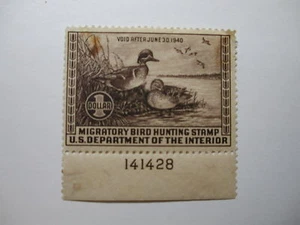 US Department of Interior Scott #RW6 $1 - 1939, MNH Plate Single #141428 Stai... - Picture 1 of 2