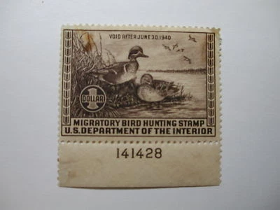 US Department of Interior Scott #RW6 $1 - 1939, MNH Plate Single #141428 Stai... - Image 1 of 2