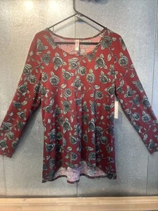 LuLaroe Long Sleeve Blouse Size XL Red With Floral Design High Low - Picture 1 of 20