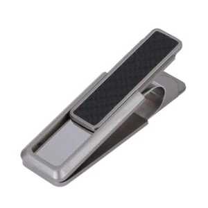 Clip porta carte in lega di acciaio inox in fibra di carbonio doppia faccia (argento) - Foto 1 di 4
