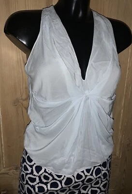 LEON MAX COLLECTION parte superior plissada azul bebê pálido frente mergulho 10 M Novo sem etiquetas £99 - Imagem 1 de 4