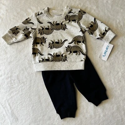 Carters Niños Sudadera Pantalones de Sudadera Talla 3m Beige Negro Dinosaurio Conjunto de 2 Piezas Foto 1 de 4