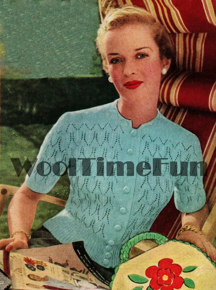 Knitting Pattern Womens vintage 1950s Cotton Lace Blouse/Top/Jumper. - Image 1 of 1